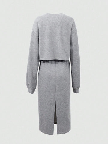 Dazy-Less Embroidered Letter Long Sleeve Sweatshirt And Skirt Two Piece Set