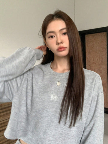 Dazy-Less Embroidered Letter Long Sleeve Sweatshirt And Skirt Two Piece Set