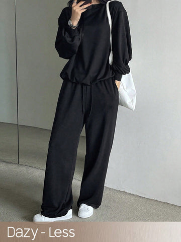 Dazy-Less Ladies' Solid Color Casual Sweatshirt & Sweatpants Set