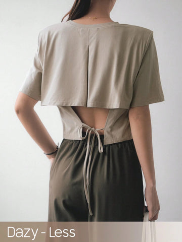 Women's Drawstring Lace-Up Hollow Out Short Sleeve T-Shirt