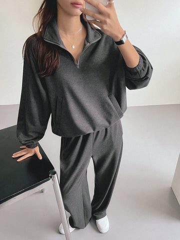 Dazy-Less Women's Solid Color Loose Fit Casual Two-Piece Set