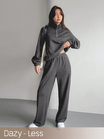 Dazy-Less Women's Solid Color Loose Fit Casual Two-Piece Set