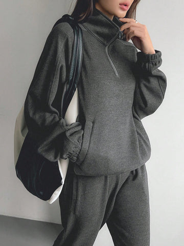 Dazy-Less Women's Solid Color Loose Fit Casual Two-Piece Set