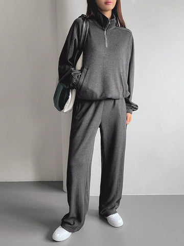 Dazy-Less Women's Solid Color Loose Fit Casual Two-Piece Set