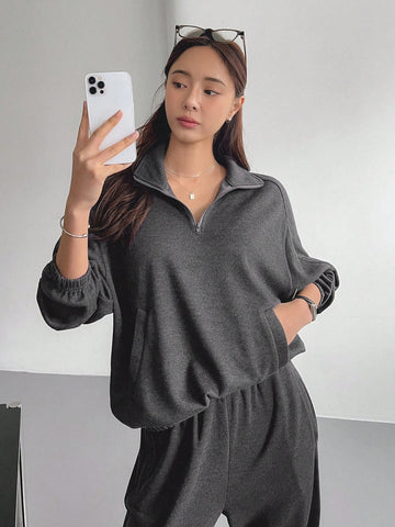 Dazy-Less Women's Solid Color Loose Fit Casual Two-Piece Set