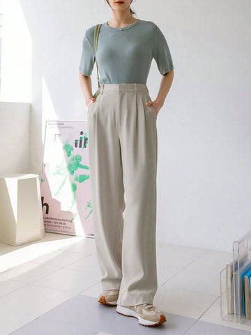 Dazy-Less Women's Straight Leg Casual Trousers, Business Casual Style