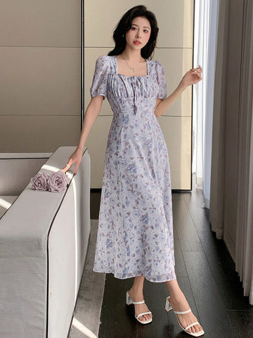 Dazy Designer Ladies' Colorful Drawstring Bubble Sleeve Design Sensation Dress