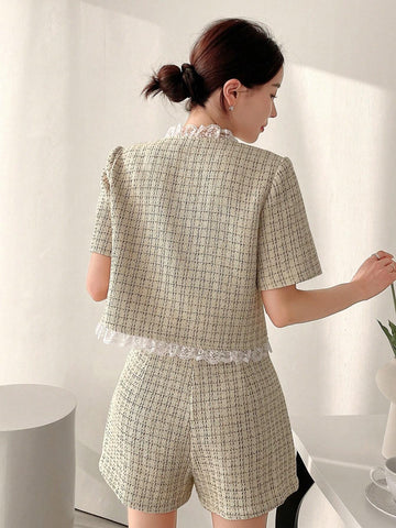 Dazy Designer Ladies" Elegant Two-Piece Set With Apricot-Colored Lace Splice And Delicate Design Sense