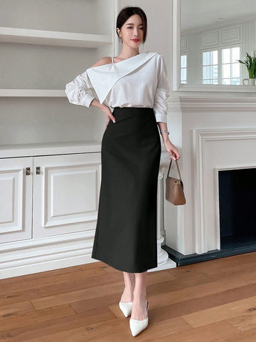 Dazy Designer Ladies' Fashionable Elegant Solid Color Versatile Skirt