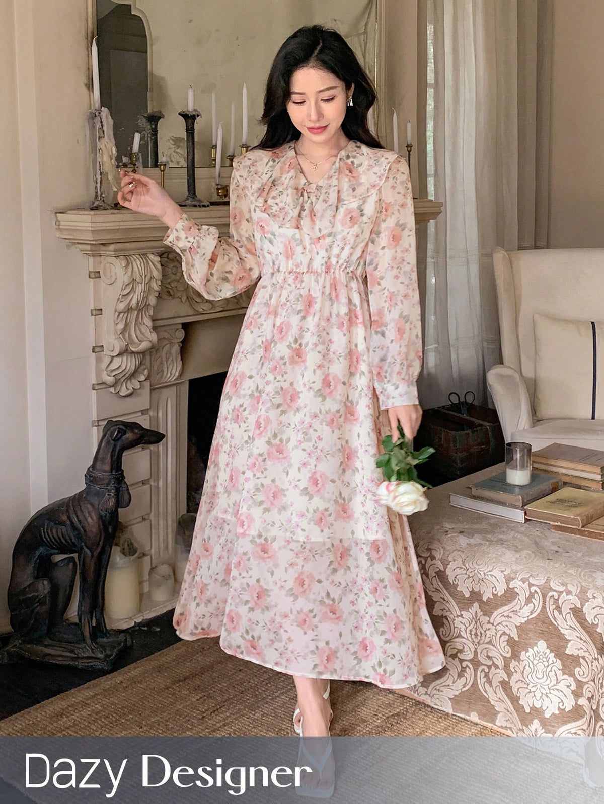Dazy Designer Ladies' Long Sleeve Floral Print Dress