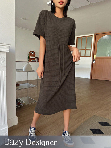 Dazy Designer Ladies' Round Neck Short Sleeve Drawstring Waist Dress