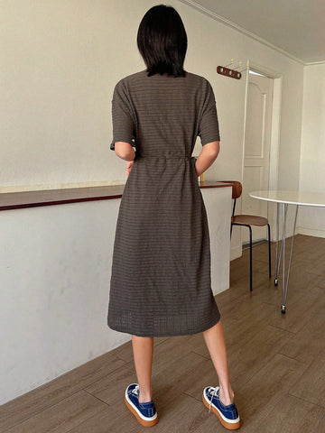 Dazy Designer Ladies' Round Neck Short Sleeve Drawstring Waist Dress