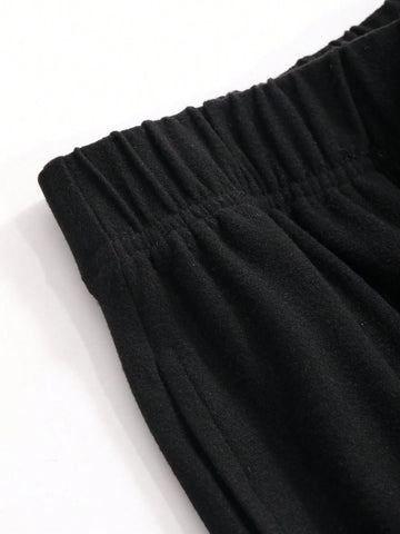 Dazy Designer Oblique-Shoulder Long Sleeve Cropped Tight T-Shirt And Elastic Waist Loose Fit Long Pants 2pcs/Set