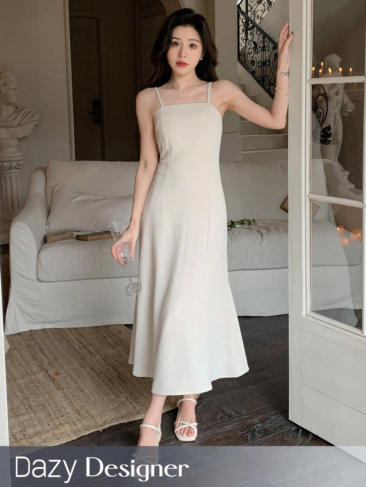 Dazy Designer Solid Color Fish Tail Hem Cami Dress