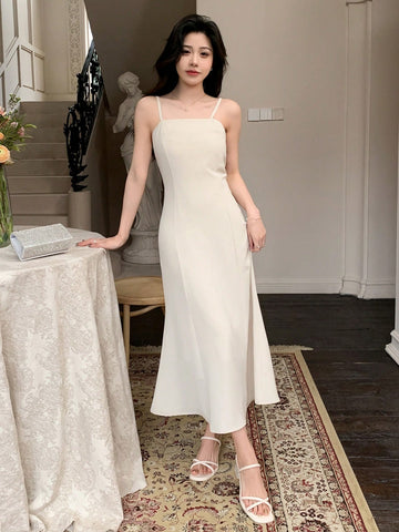 Dazy Designer Solid Color Fish Tail Hem Cami Dress
