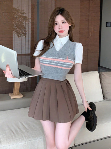 Dazy Designer Solid Color Pleated Skirt