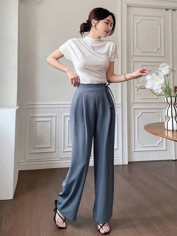 Dazy Designer Women Blue Pants With Waist Tie Design And A Sense Of Style