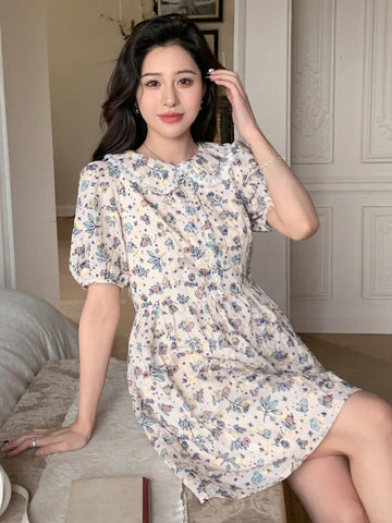 Dazy Designer Women's Doll Collar Small Floral Print Dress