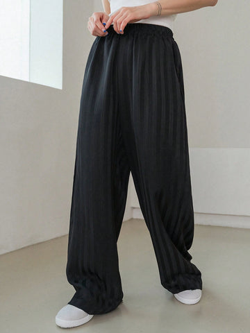 Dazy Designer Women's Elastic Waist Vertical Striped Loose Pants With Aesthetic Design