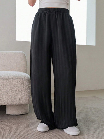 Dazy Designer Women's Elastic Waist Vertical Striped Loose Pants With Aesthetic Design