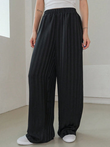 Dazy Designer Women's Elastic Waist Vertical Striped Loose Pants With Aesthetic Design