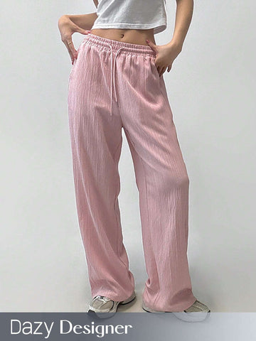 Dazy Designer Women's Pink Drawstring Straight Leg Pants