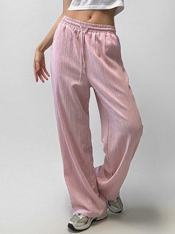 Dazy Designer Women's Pink Drawstring Straight Leg Pants