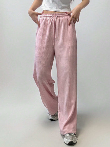 Dazy Designer Women's Pink Drawstring Straight Leg Pants