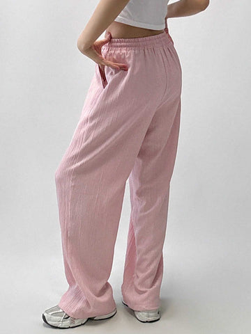 Dazy Designer Women's Pink Drawstring Straight Leg Pants