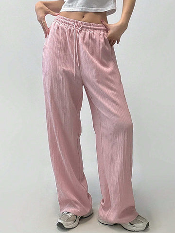 Dazy Designer Women's Pink Drawstring Straight Leg Pants