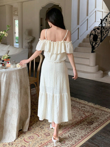 Dazy Designer Women's Ruffled Off Shoulder Top And Ruffle Hem Skirt Set