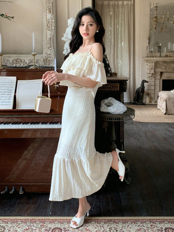 Dazy Designer Women's Ruffled Off Shoulder Top And Ruffle Hem Skirt Set