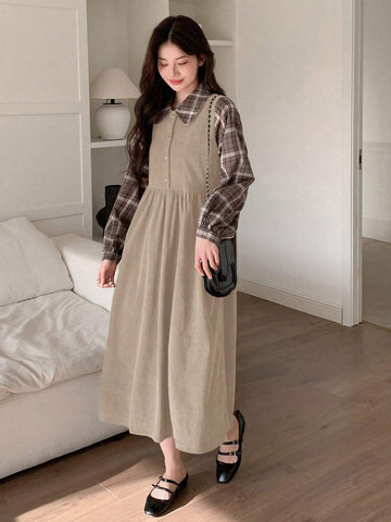 Dazy Star Ladies' Plaid Patchwork 2 In 1 Dress
