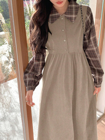 Dazy Star Ladies' Plaid Patchwork 2 In 1 Dress