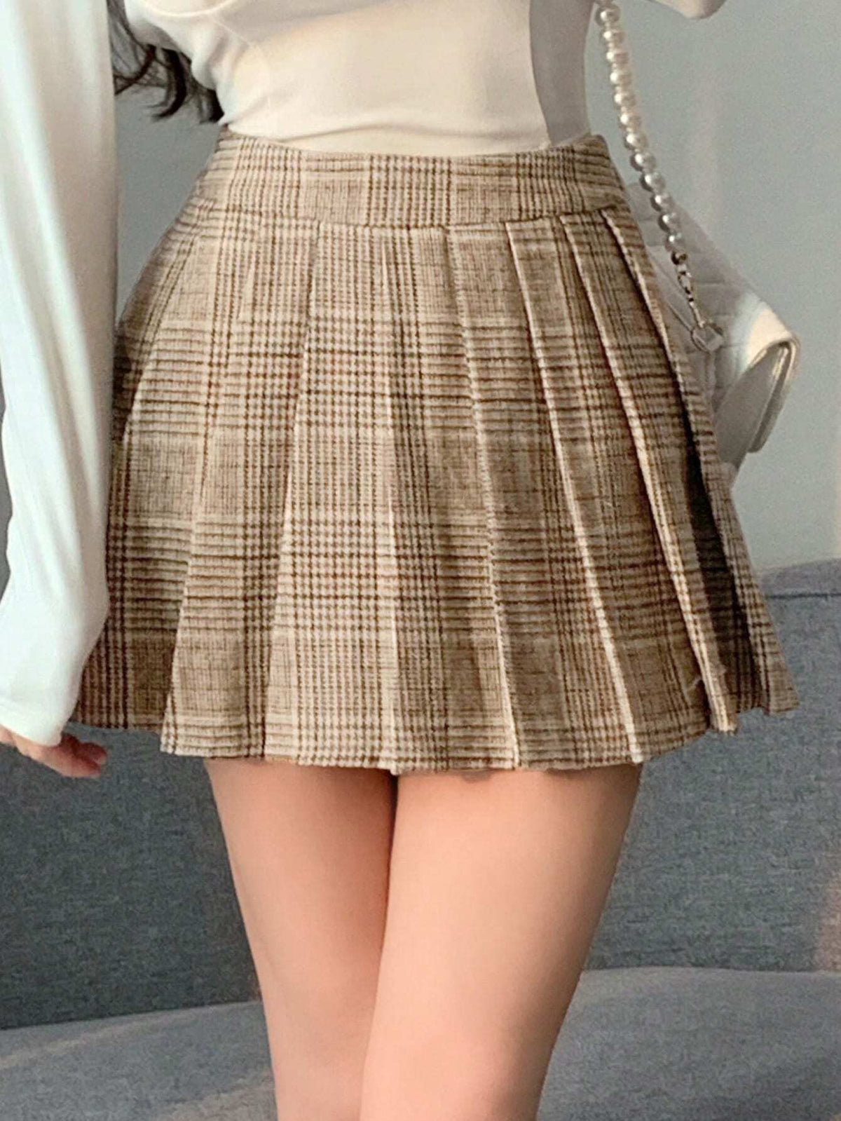 Dazy Star Plaid Print Pleated Skirt