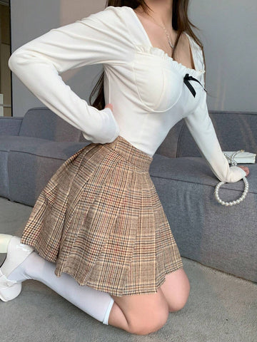 Dazy Star Plaid Print Pleated Skirt