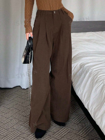 Dazy Star Women's High Waisted Long Pants, Brown