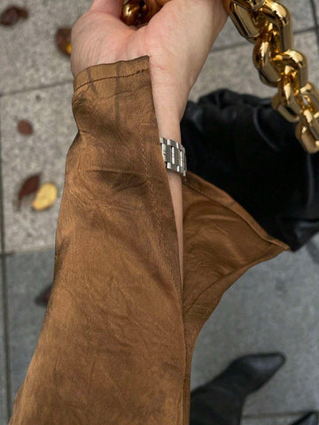 Dazy Star Women's Satin Ruffled Collar Cinched Cinched Waist Dye Long Sleeve Blouse