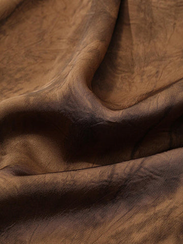 Dazy Star Women's Satin Ruffled Collar Cinched Cinched Waist Dye Long Sleeve Blouse