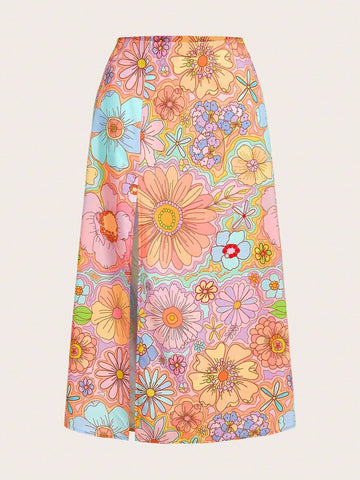 Dear Darling Design Studio Artist Vacation Floral Print Wide Leg Skirt,Women Clothes,For Summer