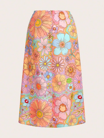 Dear Darling Design Studio Artist Vacation Floral Print Wide Leg Skirt,Women Clothes,For Summer