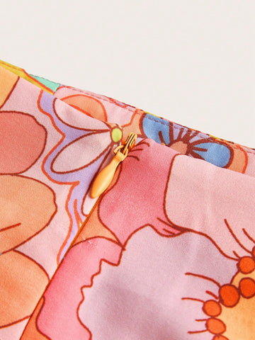 Dear Darling Design Studio Artist Vacation Floral Print Wide Leg Skirt,Women Clothes,For Summer