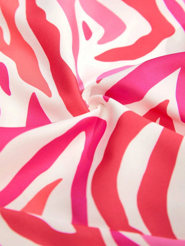 Debra Valencia Pink Zebra Batwing Sleeve Belted Jumpsuit