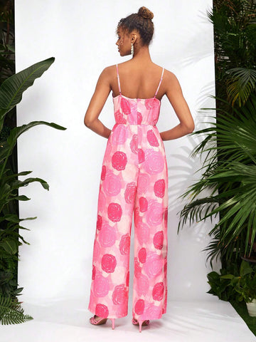 Debra Valencia Rosa Floral Cut Out Wide Leg Cami Jumpsuit