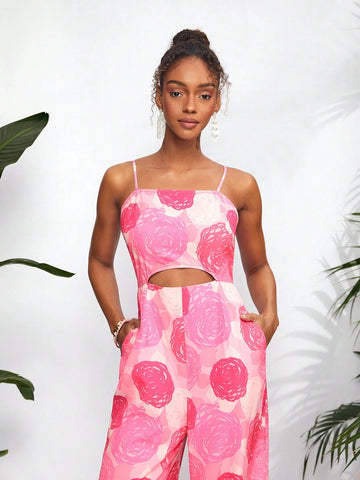 Debra Valencia Rosa Floral Cut Out Wide Leg Cami Jumpsuit