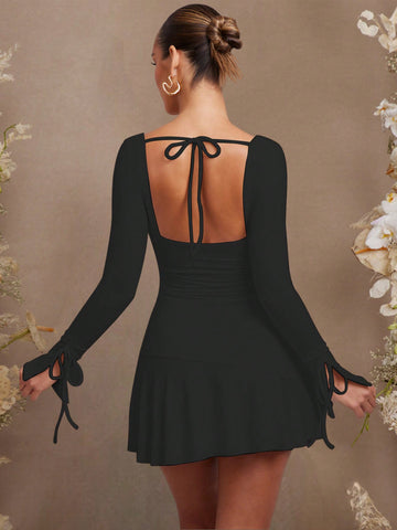 Deep V-Neck Long Sleeve Women's Dress