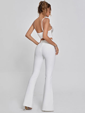 Della Mesh Diamond Bandage Pants In White