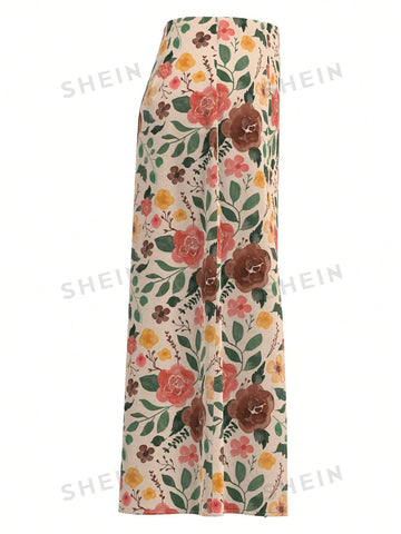 Denise Mayang Floral Print Split Thigh Skirt