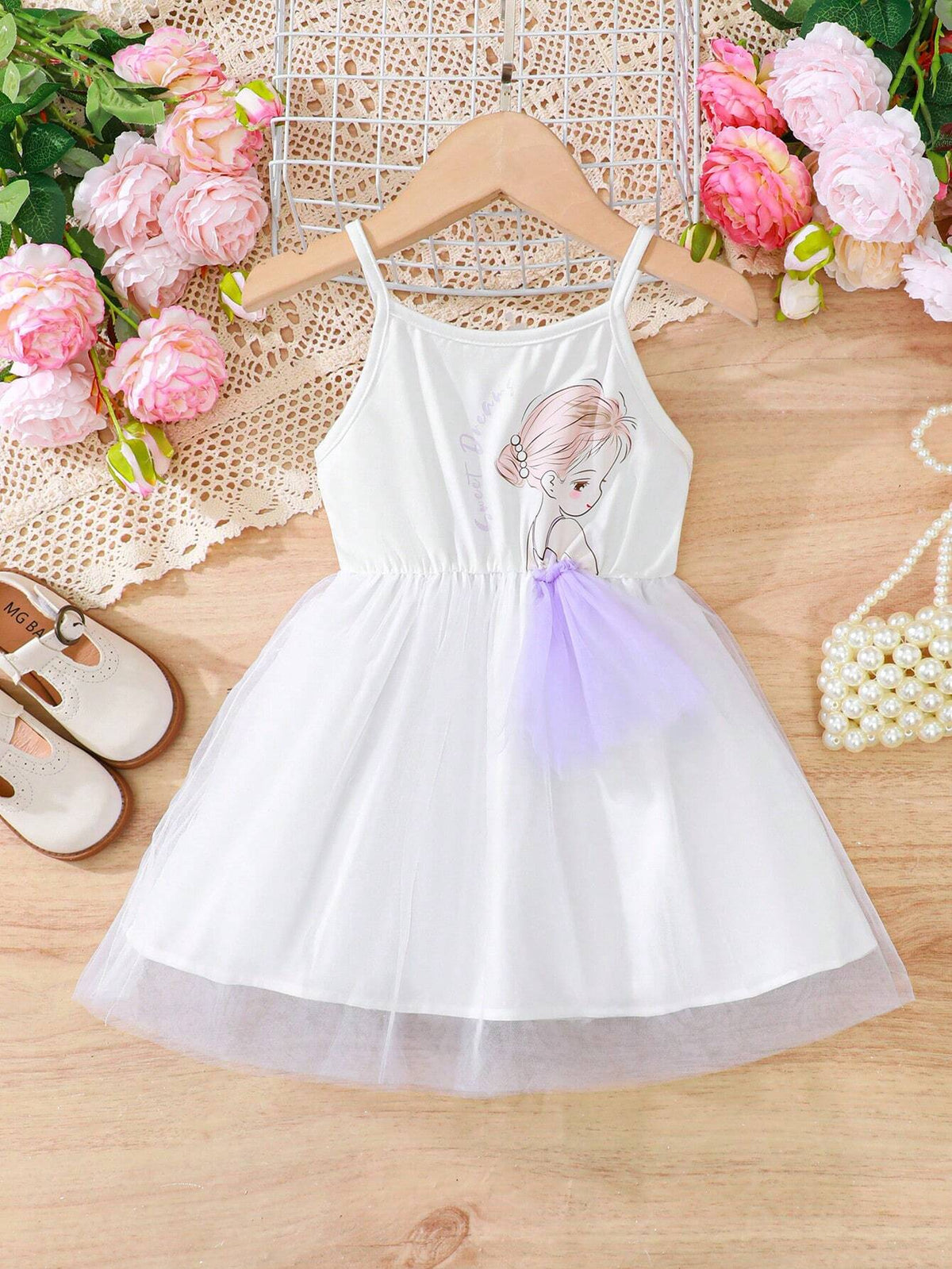 Design-Sense Girls Spaghetti Straps Dress With Voile And Letter/Girl Pattern For Summer