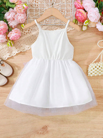 Design-Sense Girls Spaghetti Straps Dress With Voile And Letter/Girl Pattern For Summer